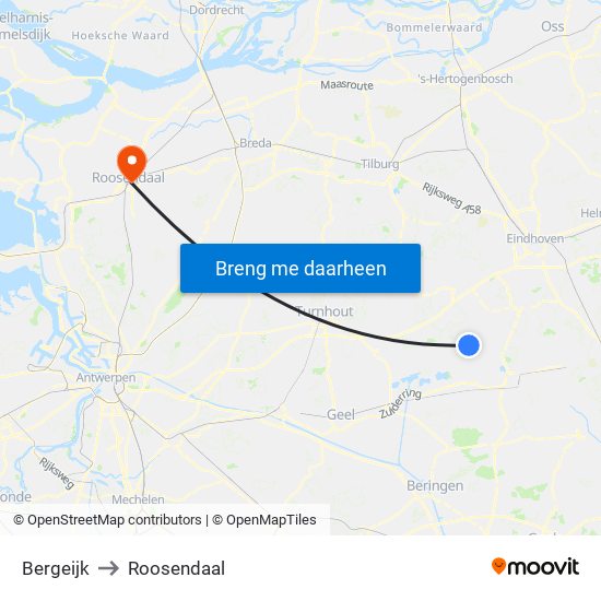 Bergeijk to Roosendaal map