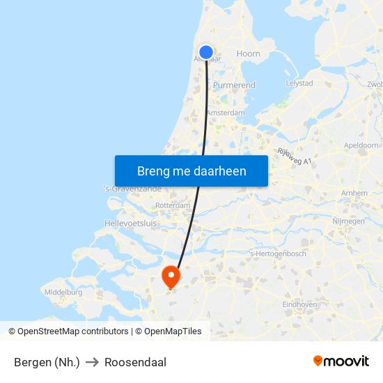 Bergen (Nh.) to Roosendaal map