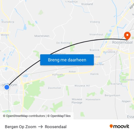 Bergen Op Zoom to Roosendaal map