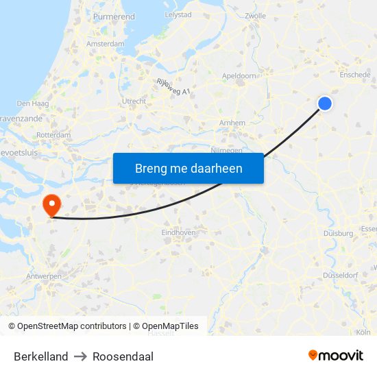Berkelland to Roosendaal map