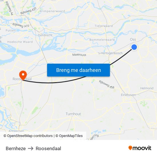 Bernheze to Roosendaal map