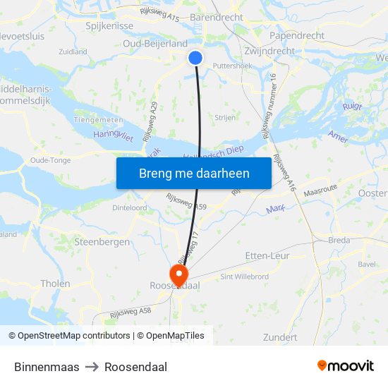 Binnenmaas to Roosendaal map
