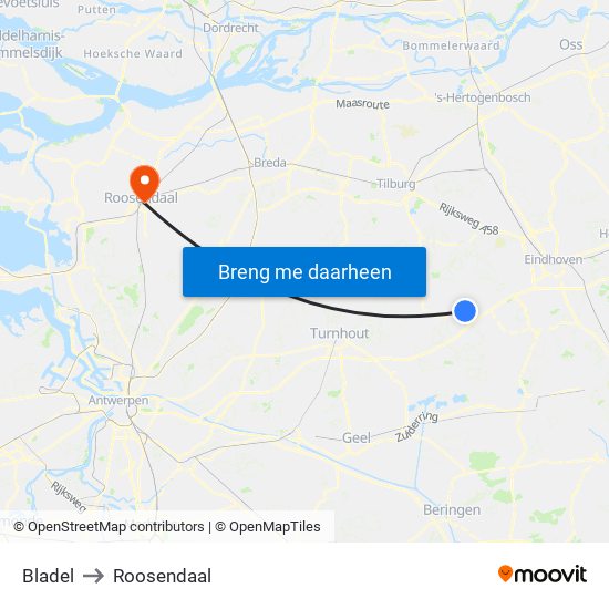 Bladel to Roosendaal map