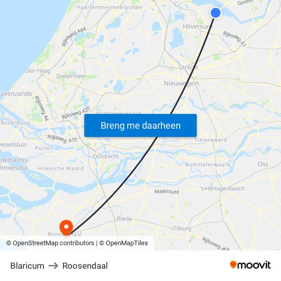 Blaricum to Roosendaal map
