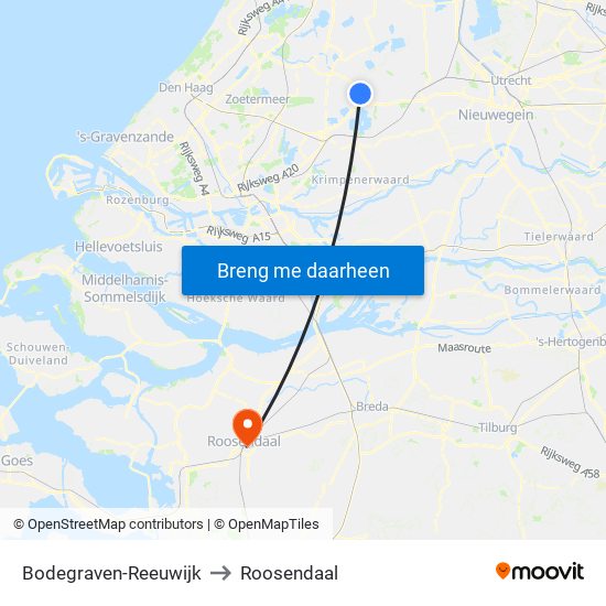 Bodegraven-Reeuwijk to Roosendaal map