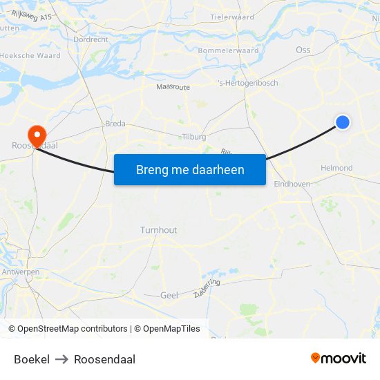 Boekel to Roosendaal map