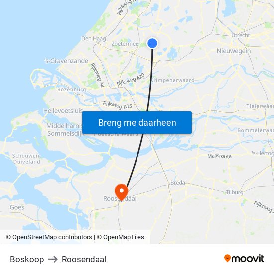 Boskoop to Roosendaal map