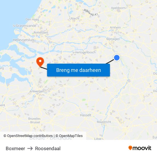 Boxmeer to Roosendaal map
