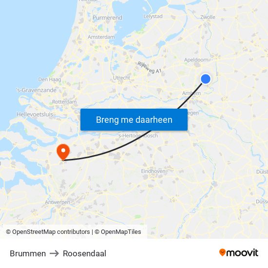 Brummen to Roosendaal map