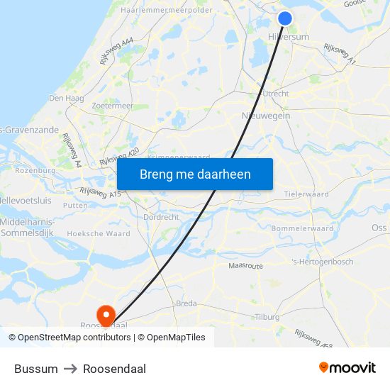 Bussum to Roosendaal map