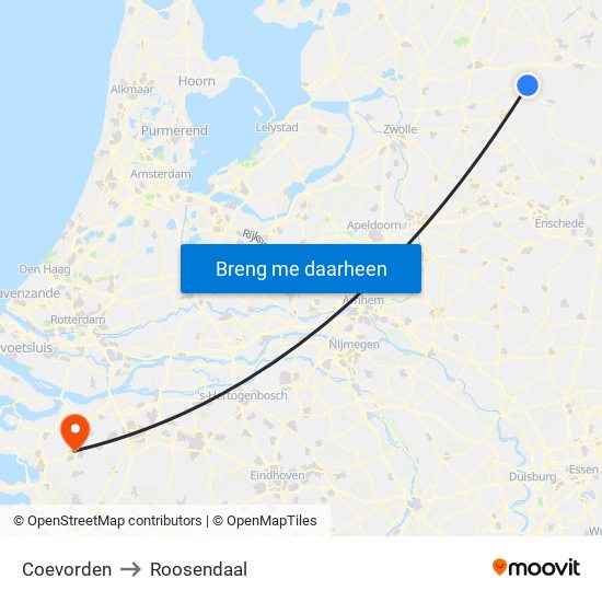 Coevorden to Roosendaal map