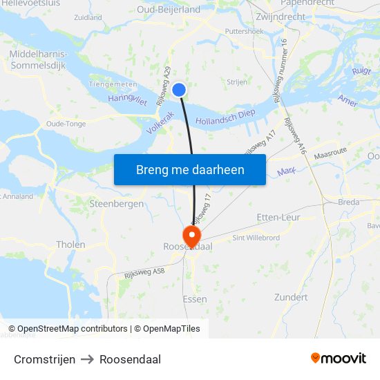 Cromstrijen to Roosendaal map