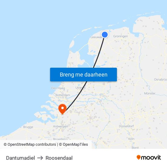 Dantumadiel to Roosendaal map