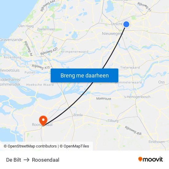 De Bilt to Roosendaal map