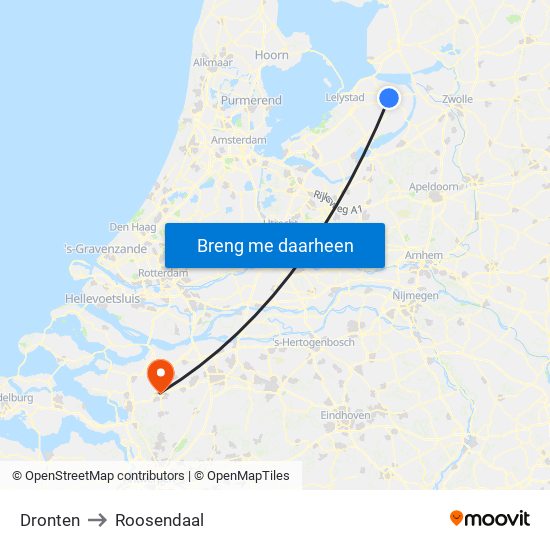 Dronten to Roosendaal map