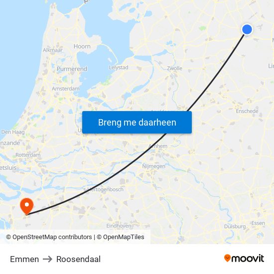 Emmen to Roosendaal map