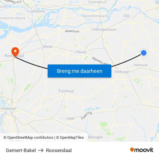 Gemert-Bakel to Roosendaal map