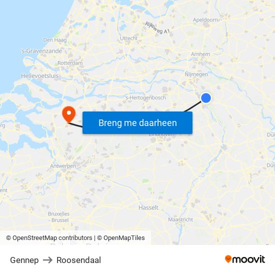 Gennep to Roosendaal map