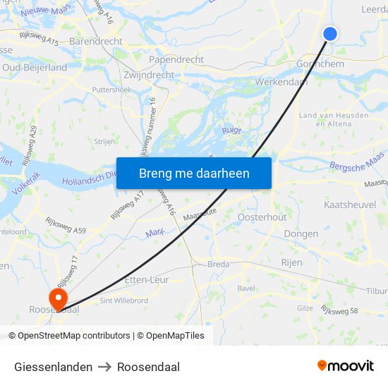 Giessenlanden to Roosendaal map