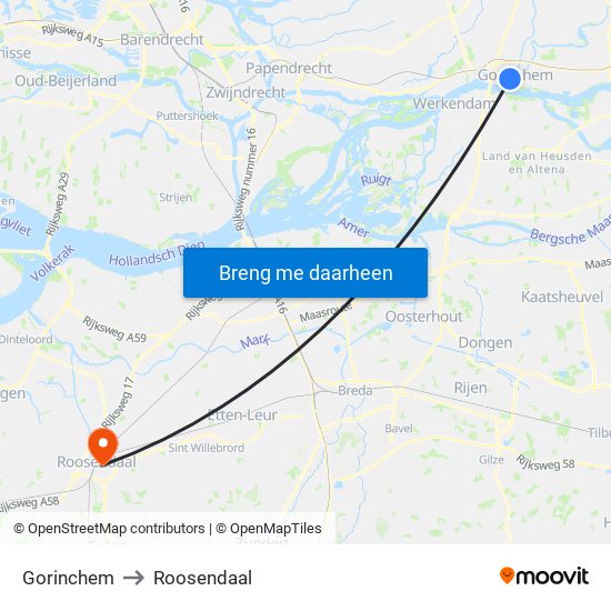 Gorinchem to Roosendaal map
