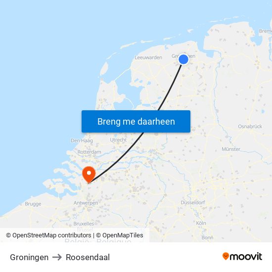 Groningen to Roosendaal map