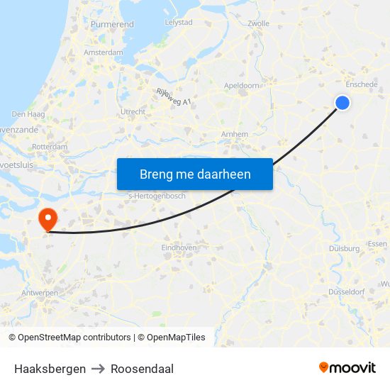 Haaksbergen to Roosendaal map