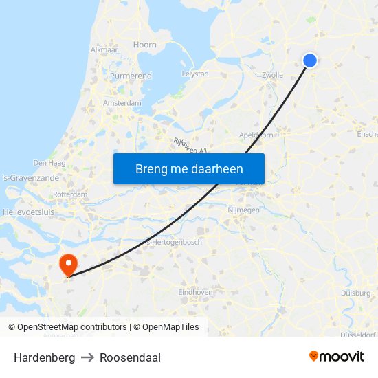 Hardenberg to Roosendaal map