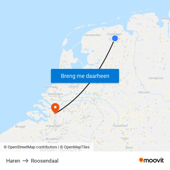 Haren to Roosendaal map