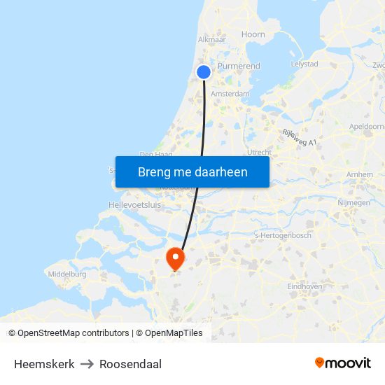 Heemskerk to Roosendaal map