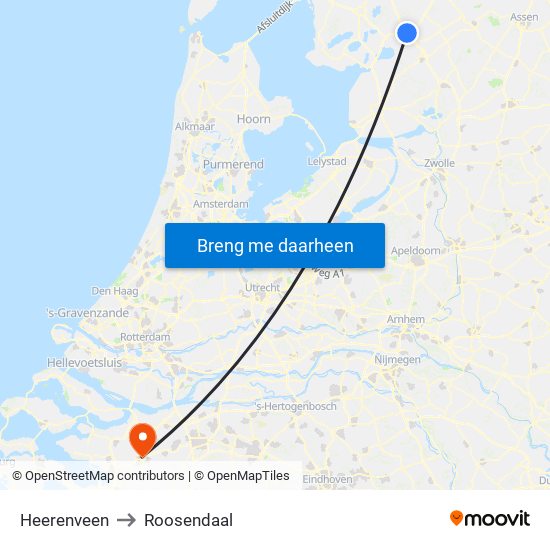 Heerenveen to Roosendaal map