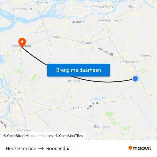Heeze-Leende to Roosendaal map