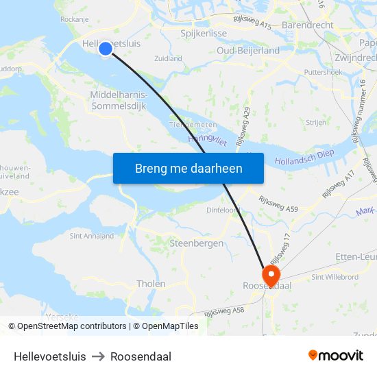 Hellevoetsluis to Roosendaal map