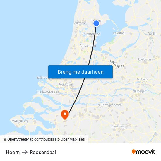 Hoorn to Roosendaal map