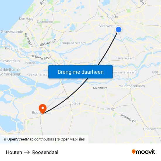 Houten to Roosendaal map
