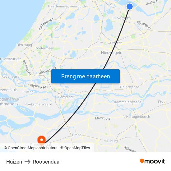 Huizen to Roosendaal map