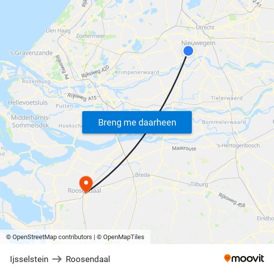 Ijsselstein to Roosendaal map