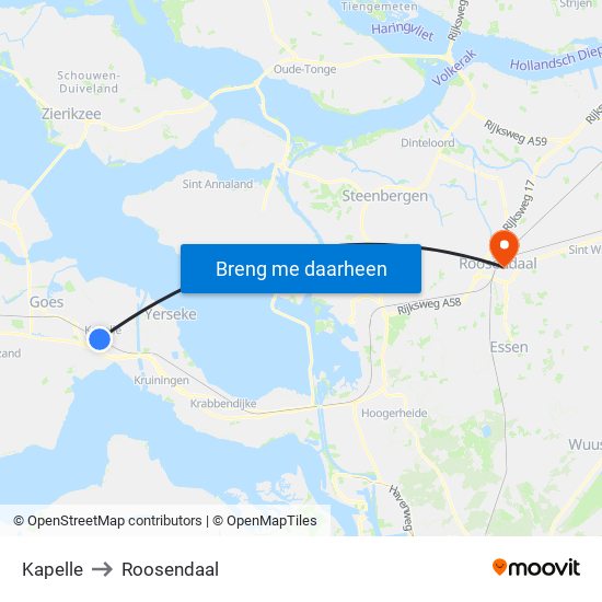 Kapelle to Roosendaal map