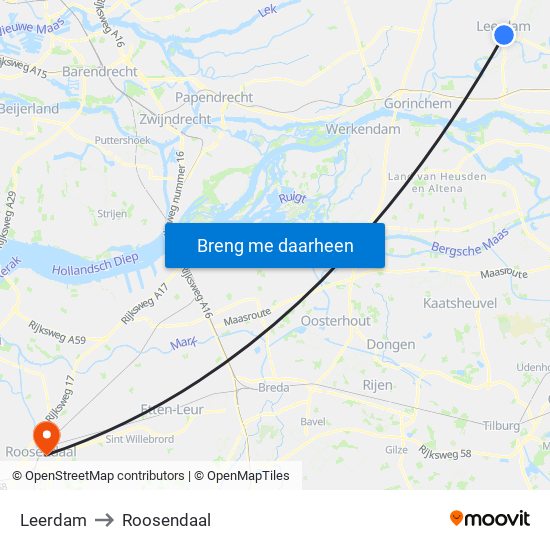 Leerdam to Roosendaal map