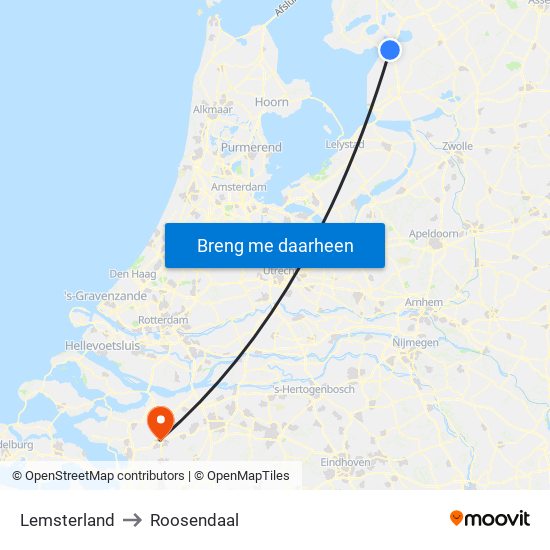 Lemsterland to Roosendaal map