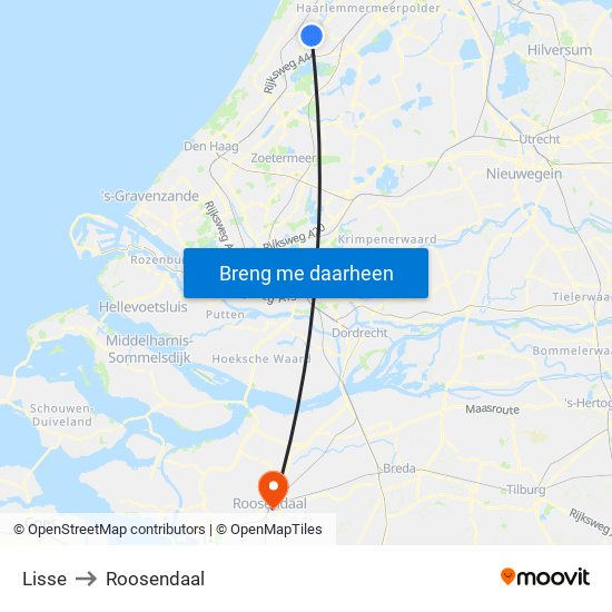 Lisse to Roosendaal map