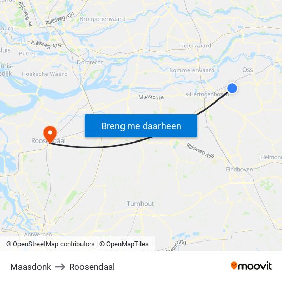 Maasdonk to Roosendaal map