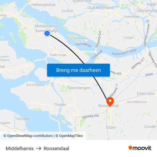 Middelharnis to Roosendaal map