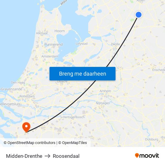 Midden-Drenthe to Roosendaal map