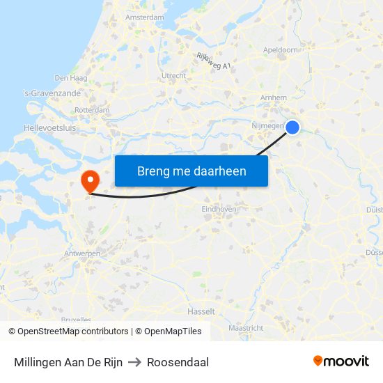 Millingen Aan De Rijn to Roosendaal map