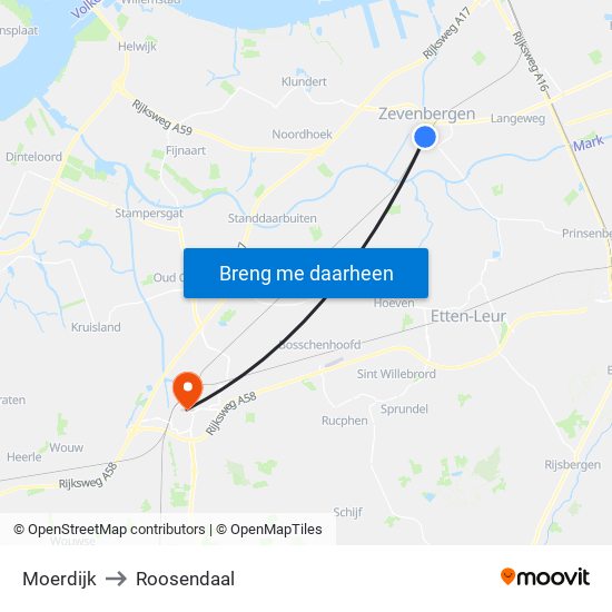 Moerdijk to Roosendaal map