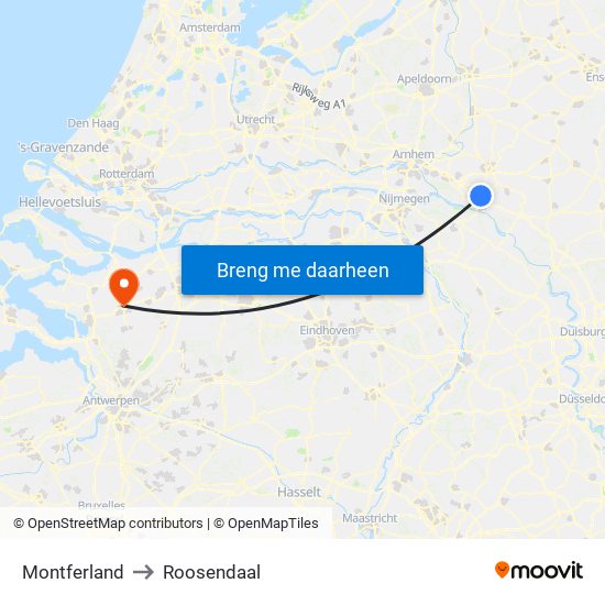 Montferland to Roosendaal map
