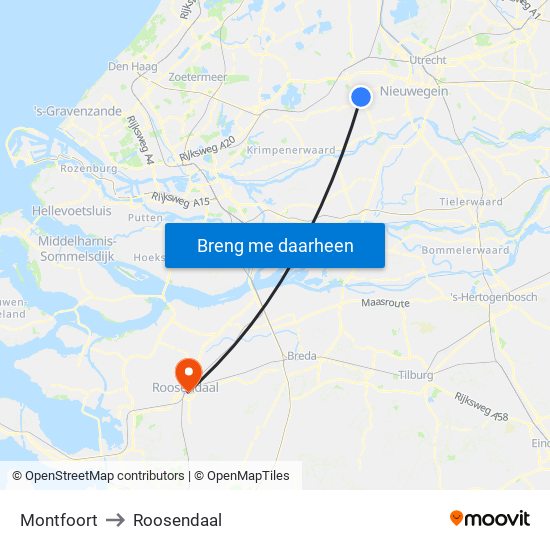 Montfoort to Roosendaal map