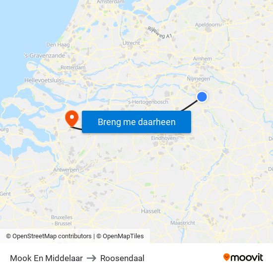 Mook En Middelaar to Roosendaal map