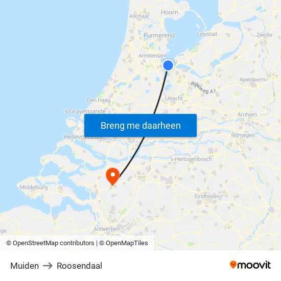 Muiden to Roosendaal map