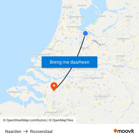 Naarden to Roosendaal map